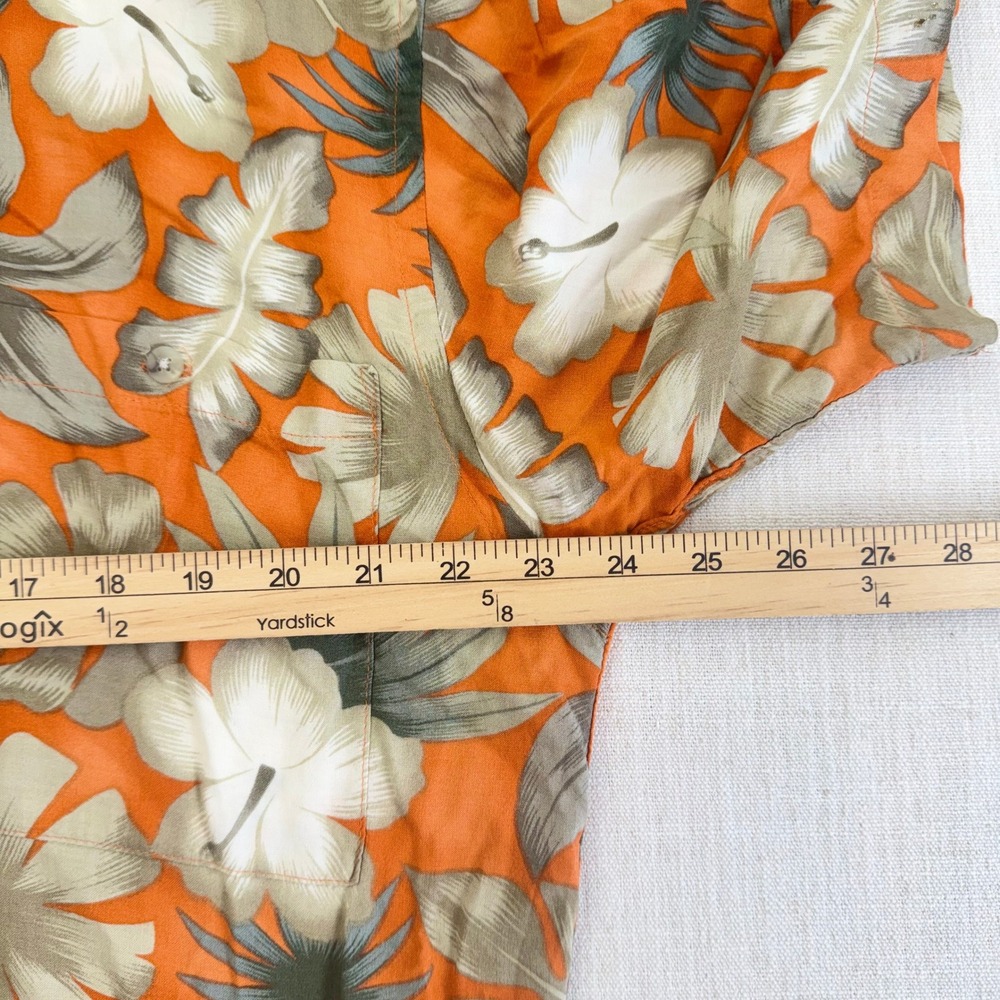Campia Moda Mens Orange Tropical Hibiscus Floral Rayon Hawaiian Shirt Large L - Picture 7 of 15